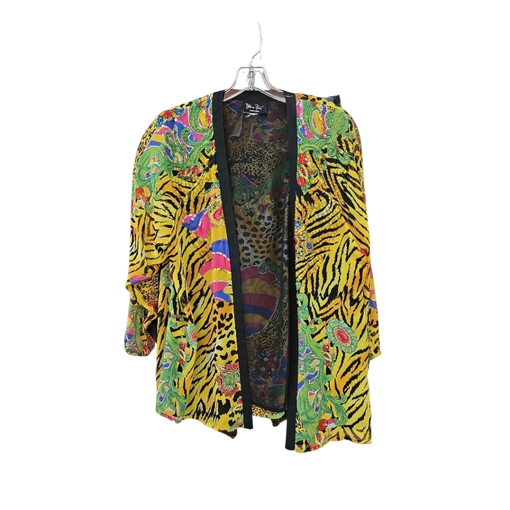 Diane Freis VINTAGE Multicolor Animal & Floral Open Cardigan